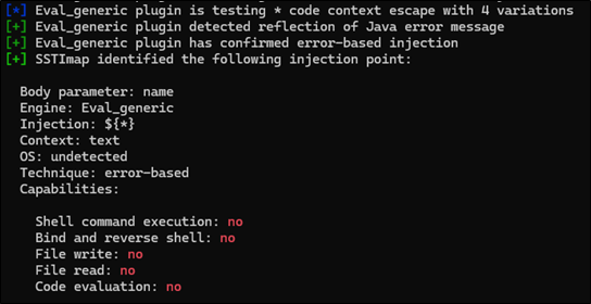 Groovy template injection detected in SSTImap with generic detection payload
