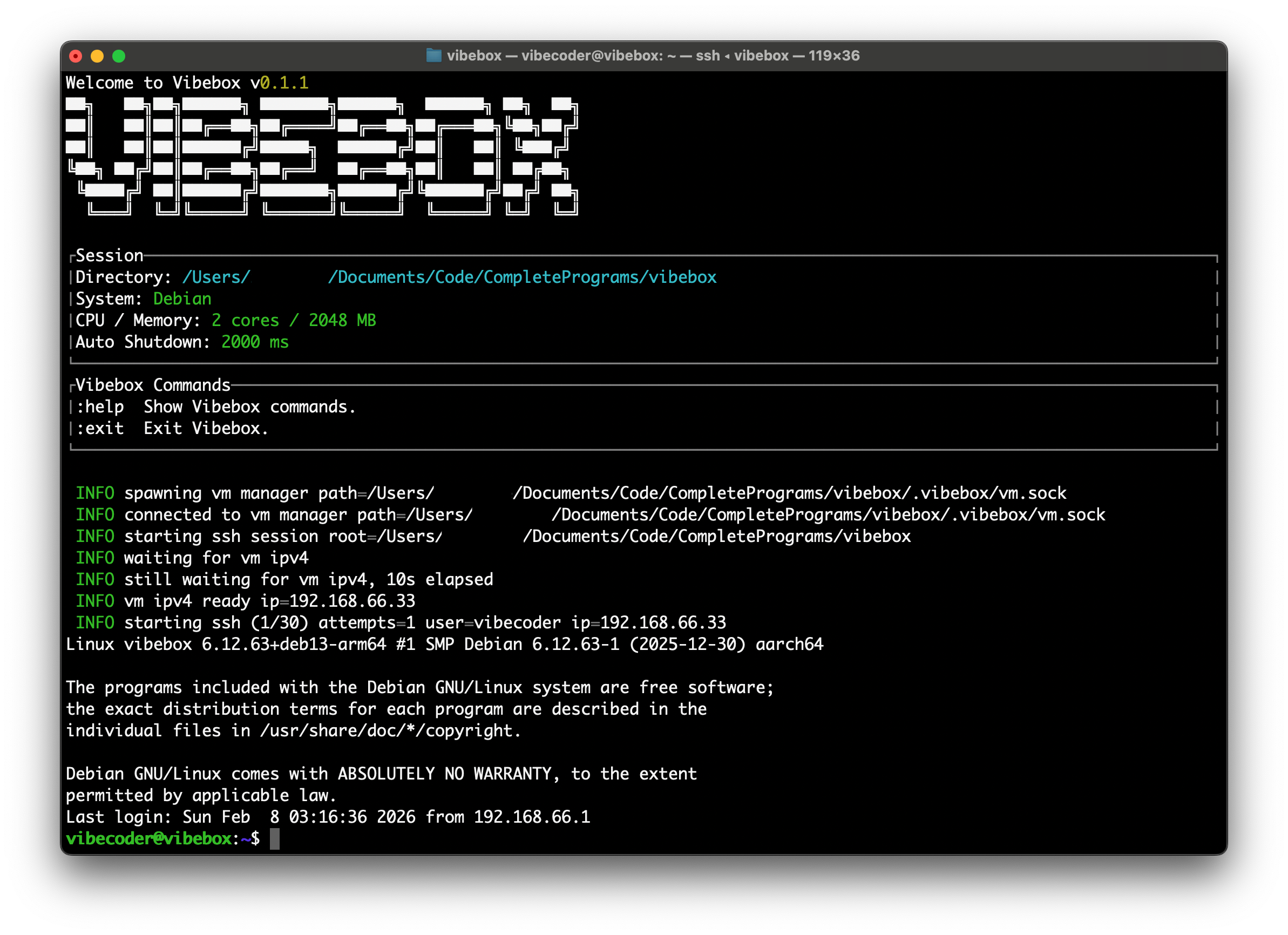 VibeBox Terminal UI