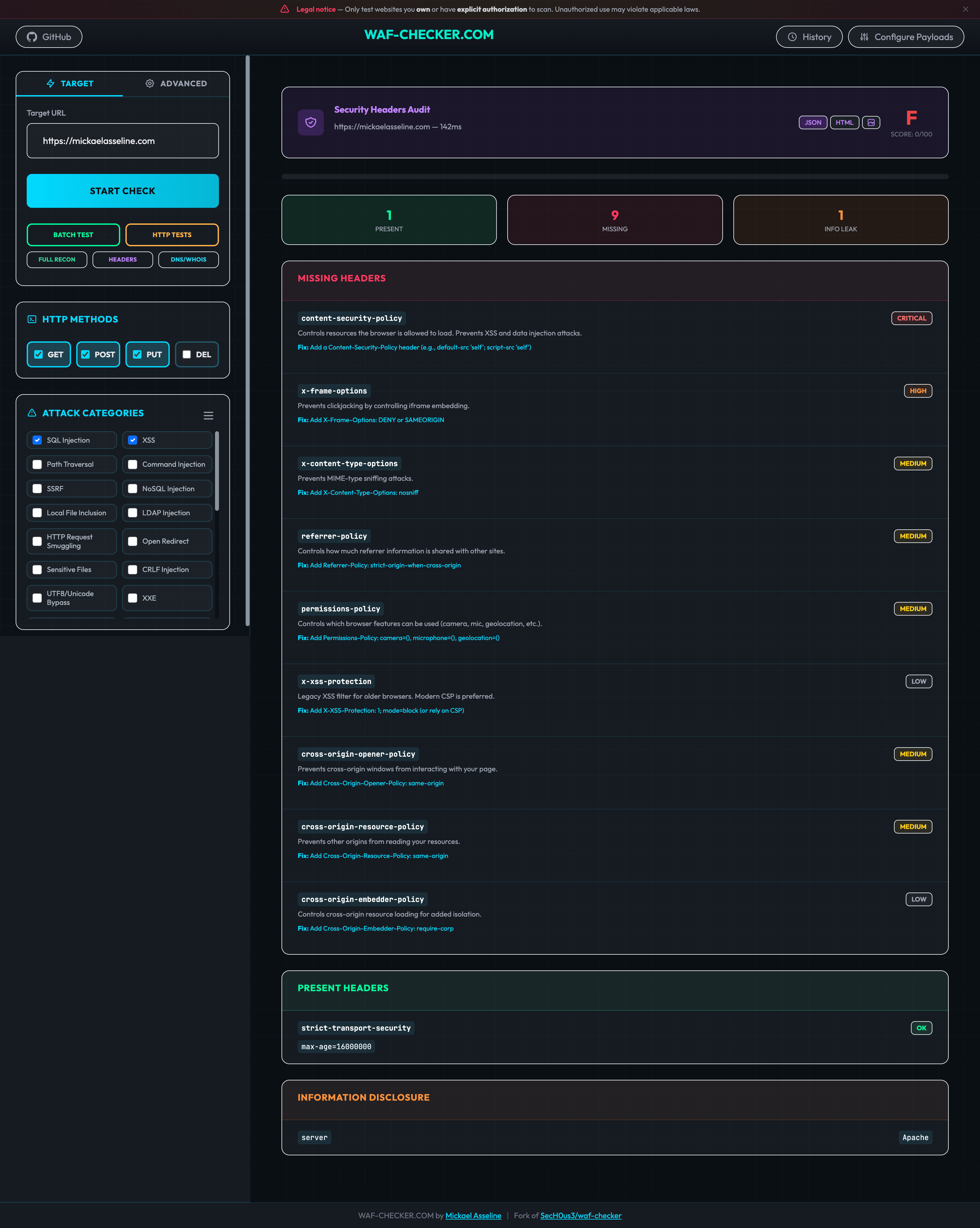 Security Headers Audit