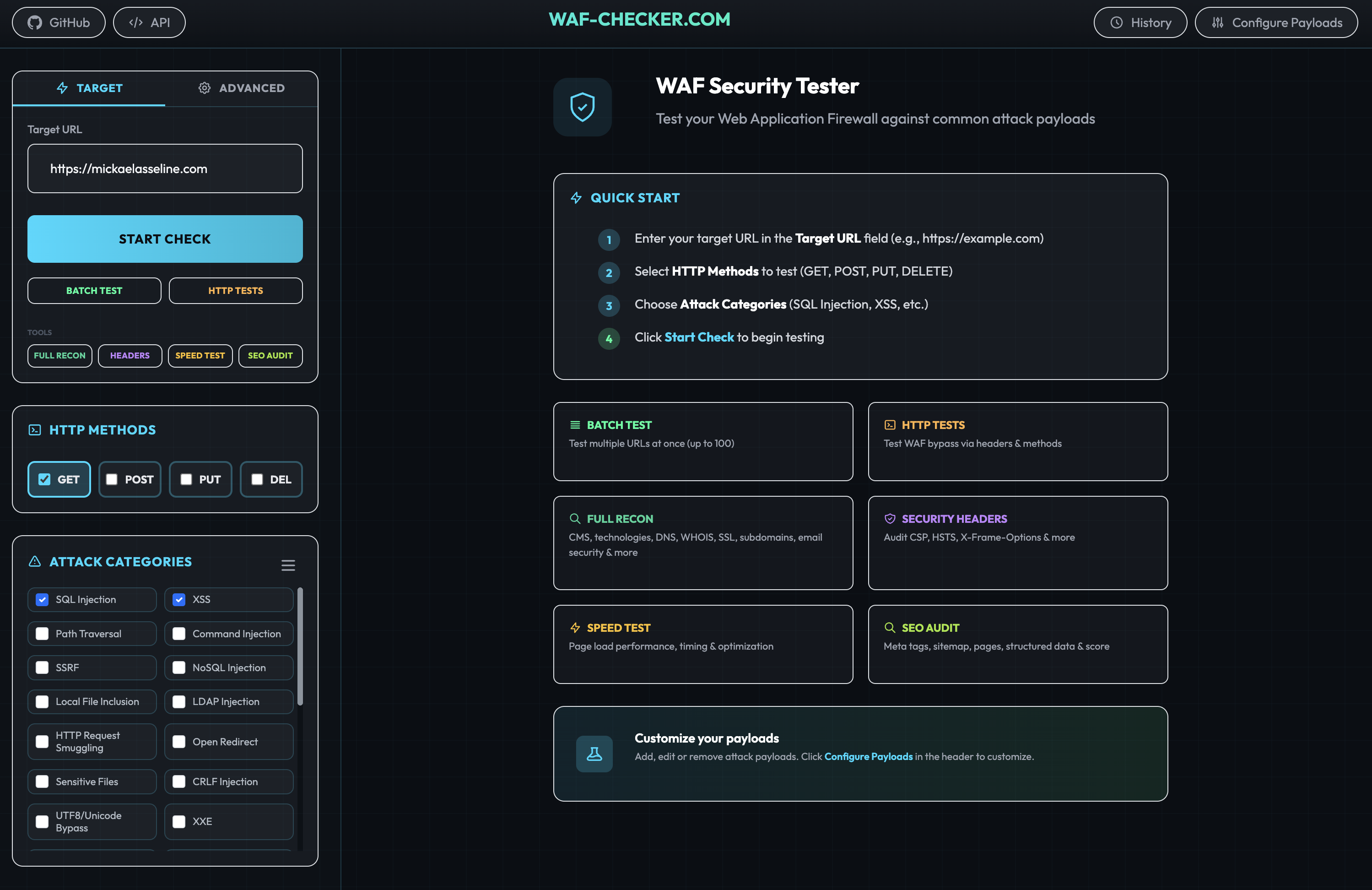 WAF Checker - Main Interface