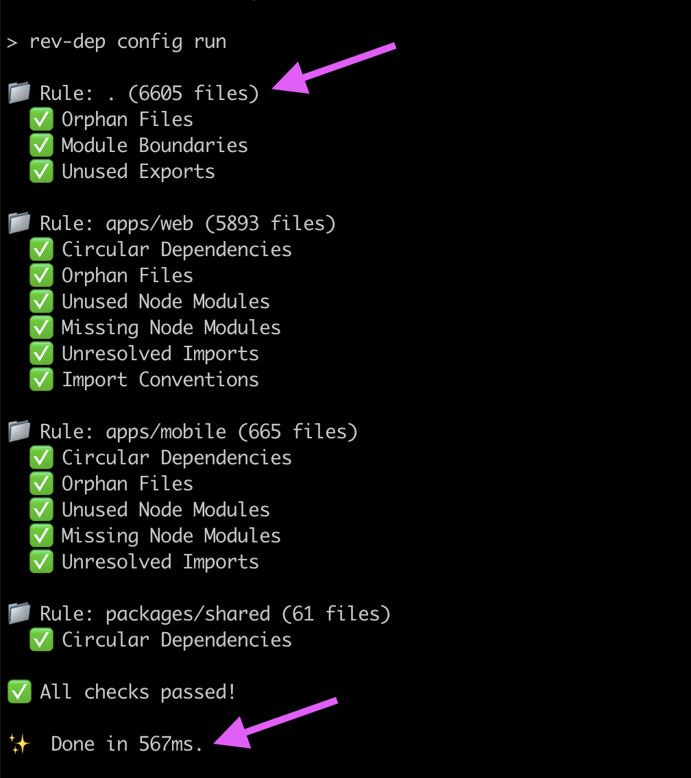 Rev-dep config execution CLI output