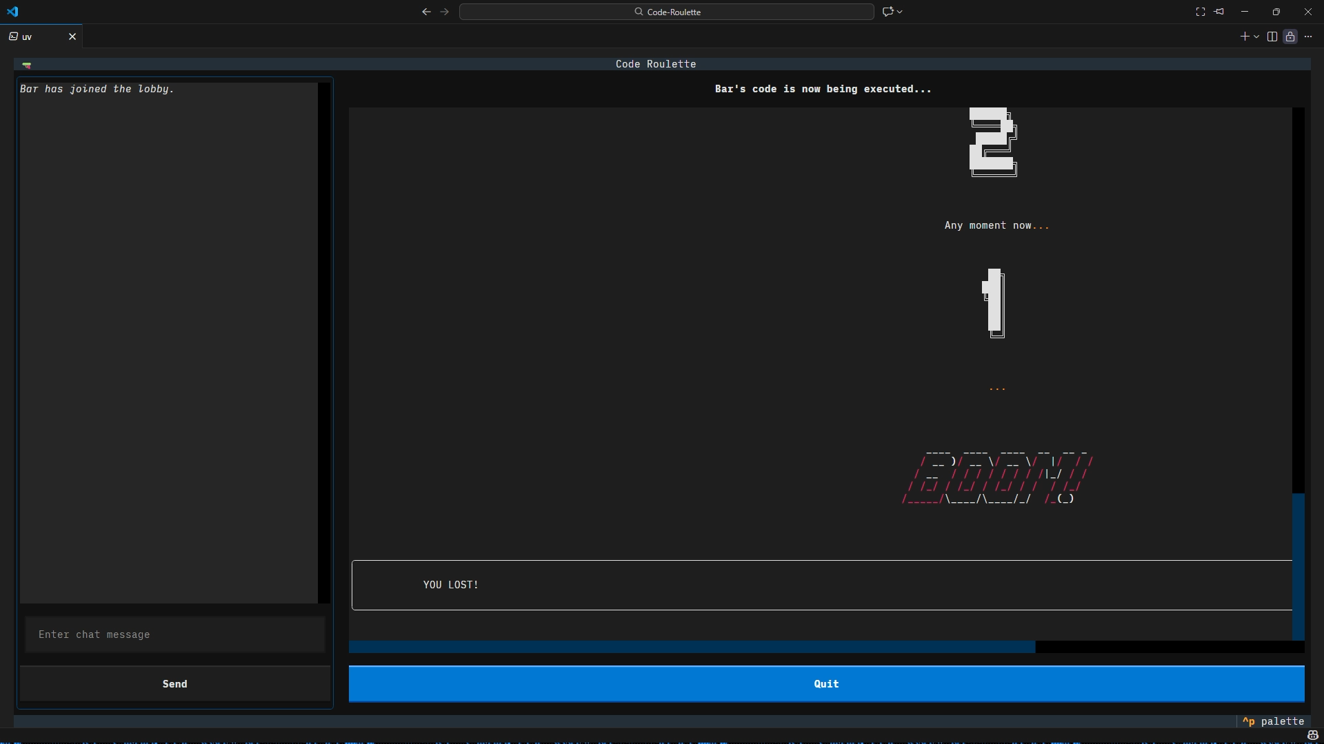 Code Roulette's loser's screen