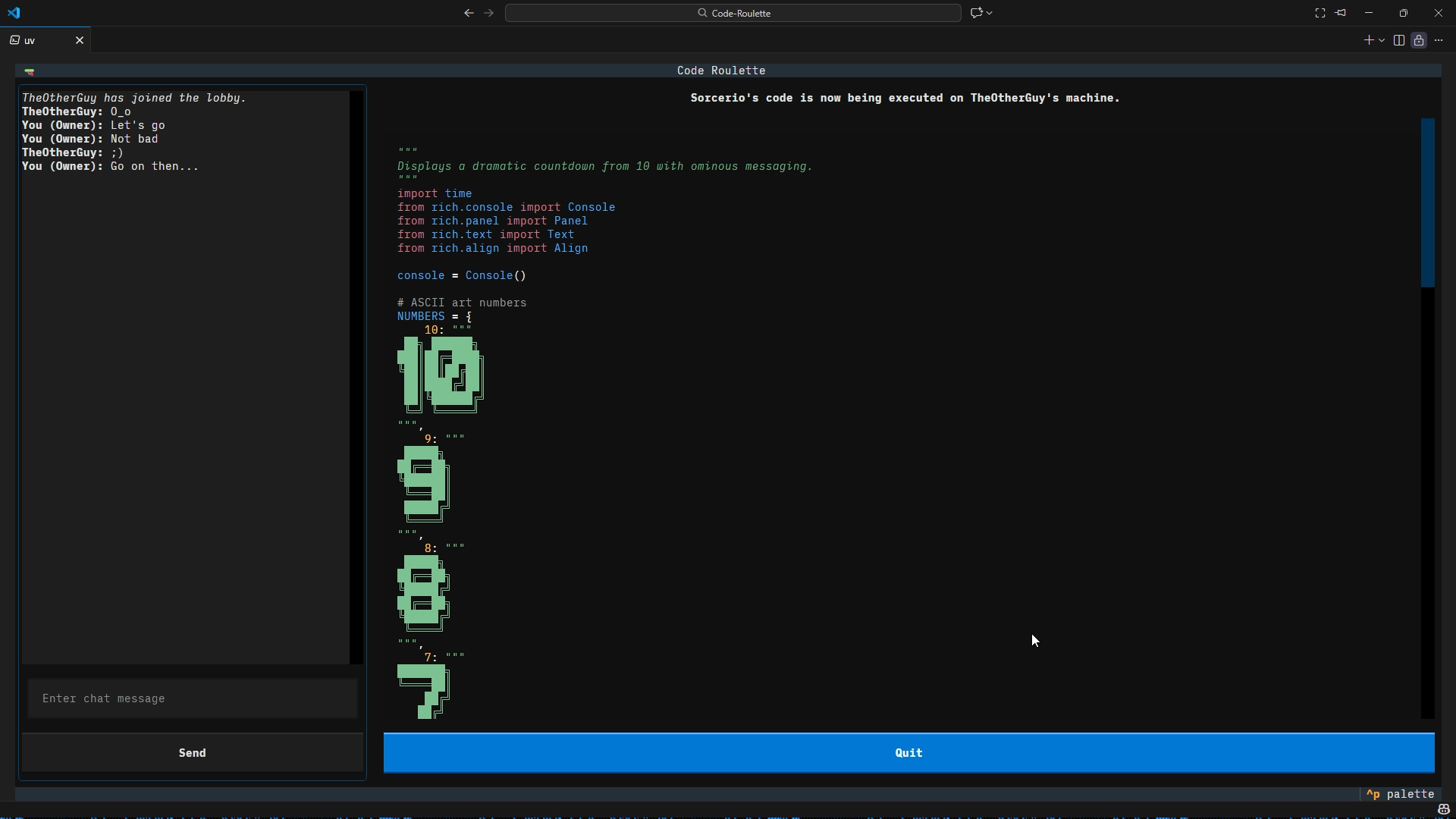 Code Roulette's winner's screen