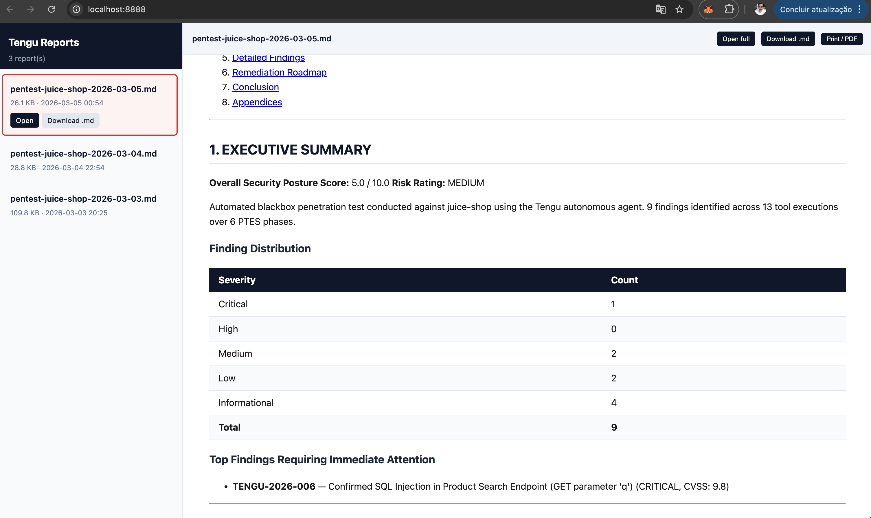 Tengu report viewer