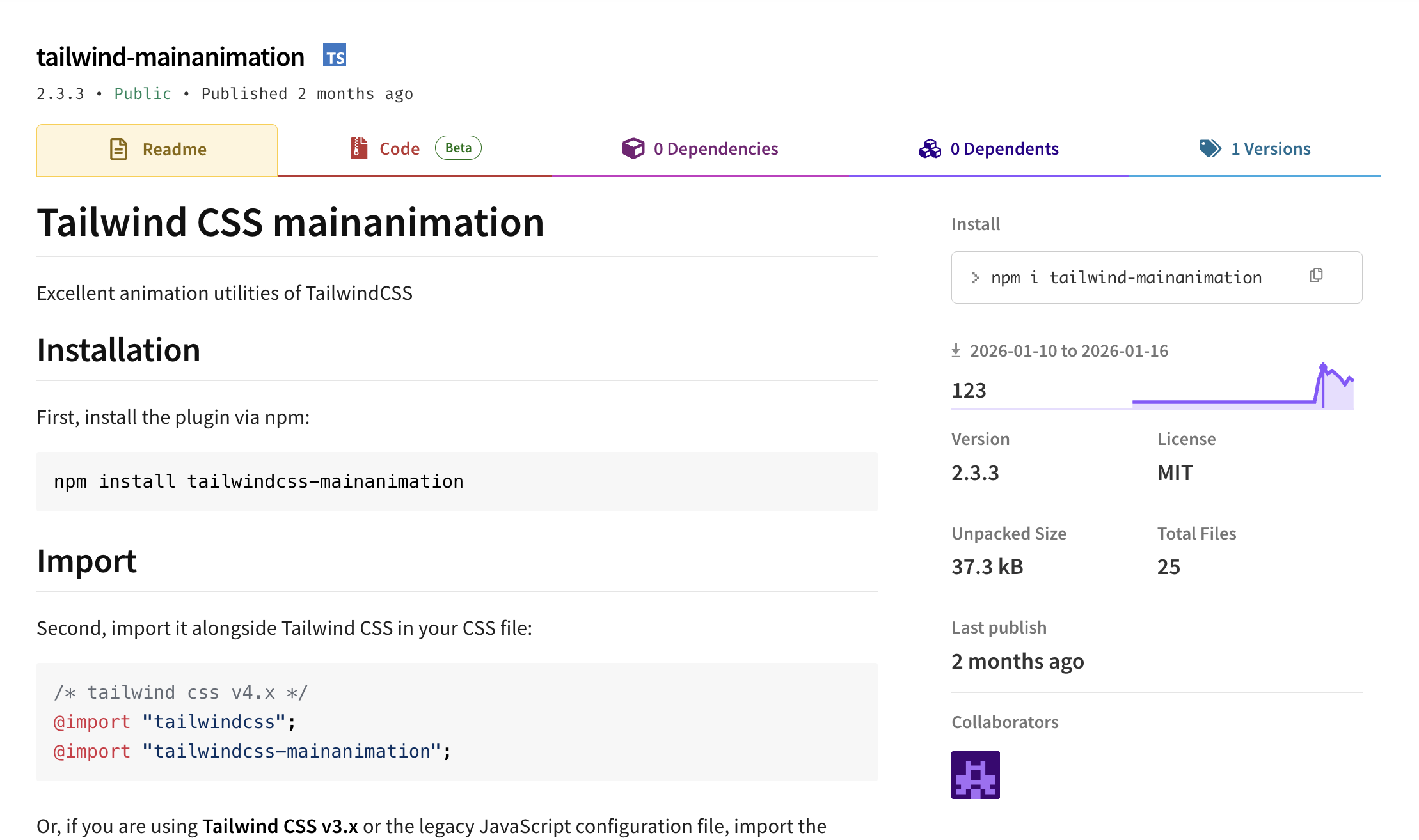 Pacote NPM tailwind-mainanimation