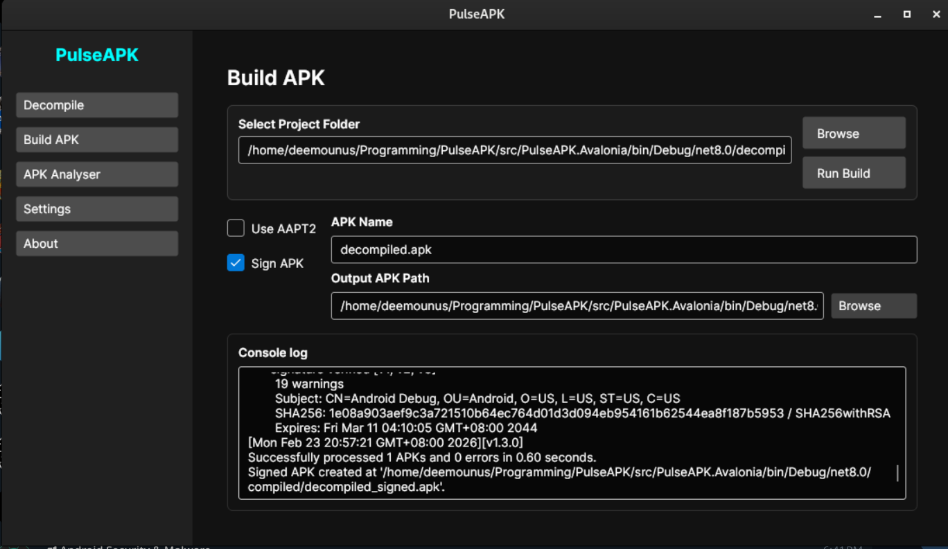 PulseAPK 构建界面