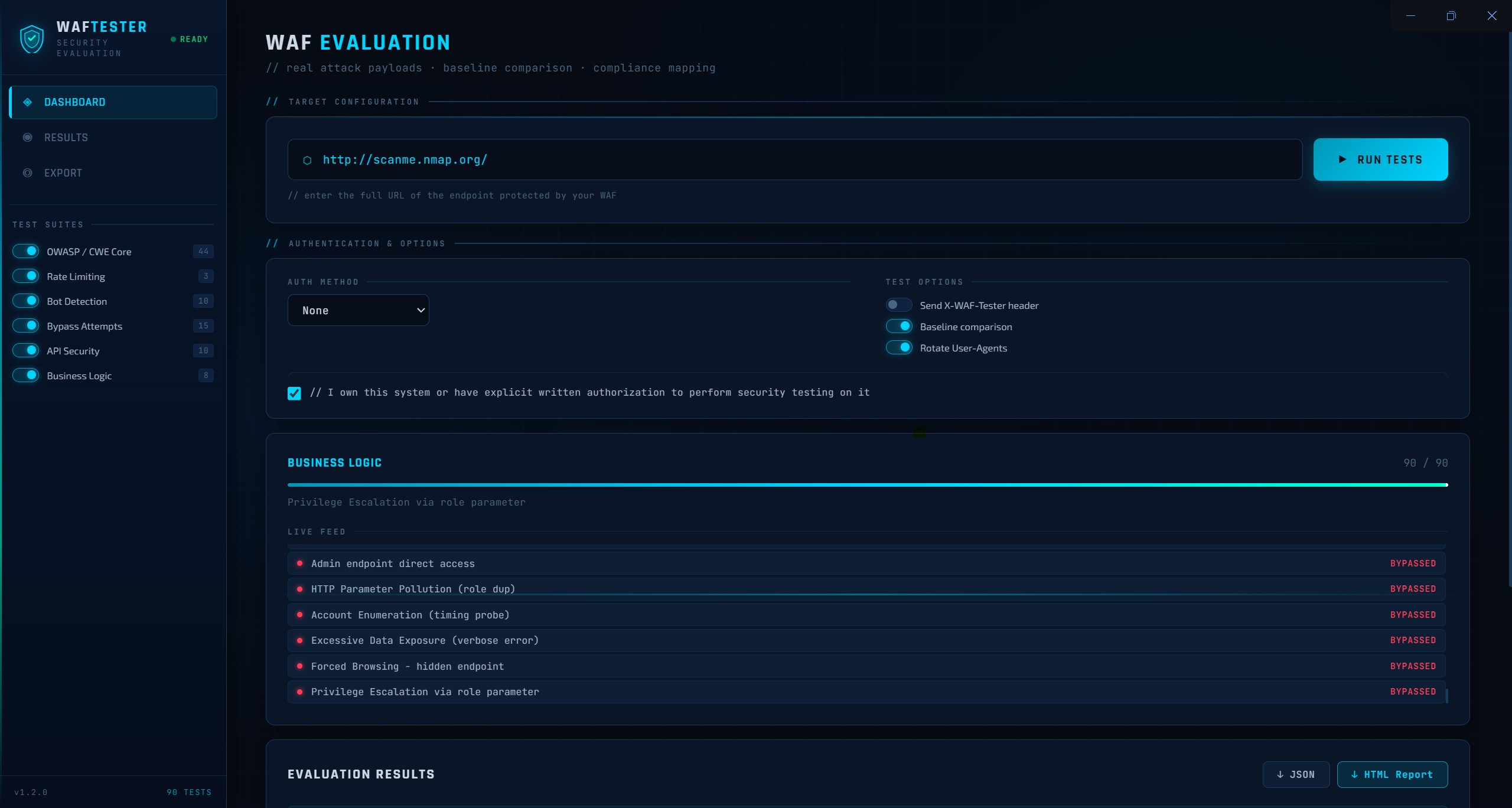 WAF Tester Screenshot