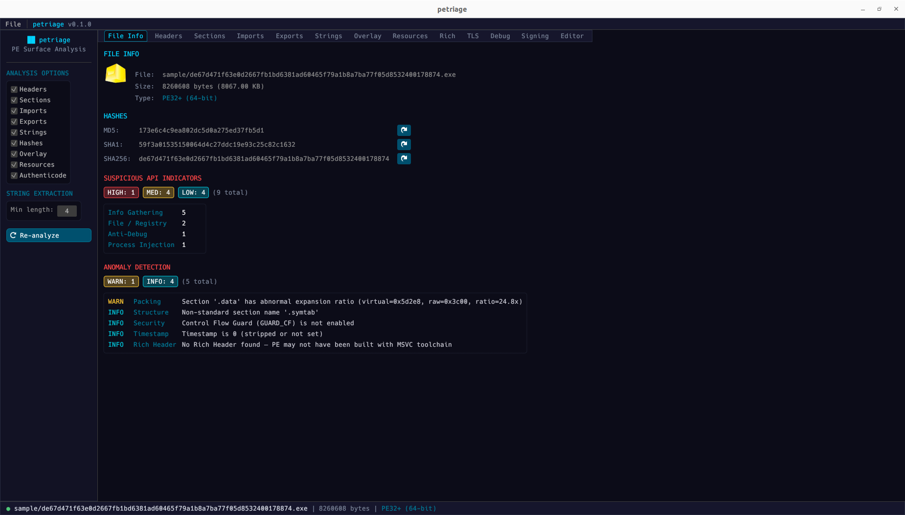 PETriage GUI