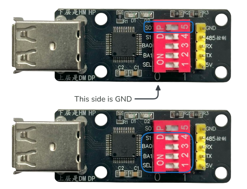 CH9350 dip switch config for host mode