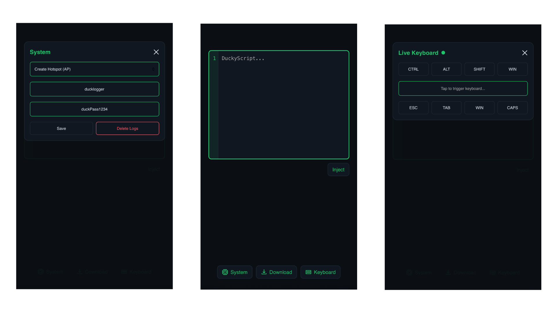 web command and control center of ducklogger