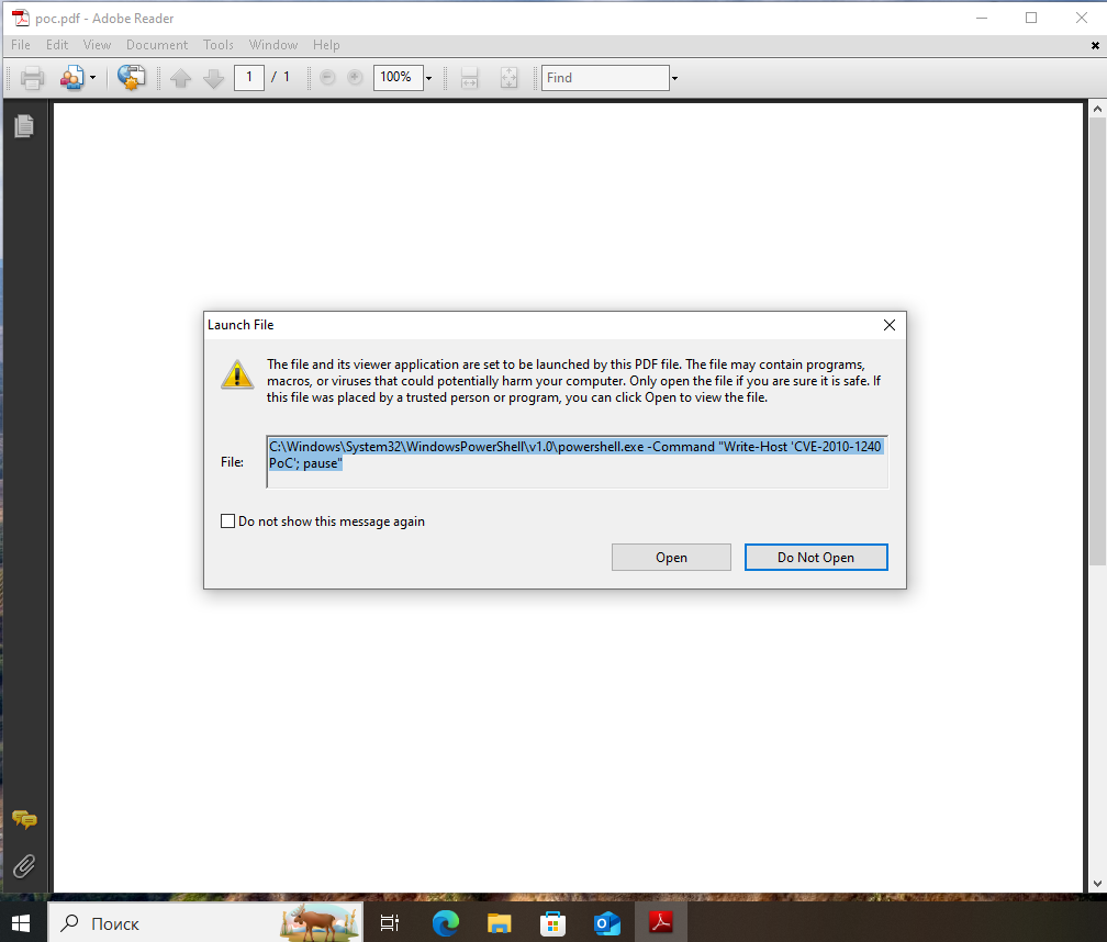 Adobe Reader Launch Dialog