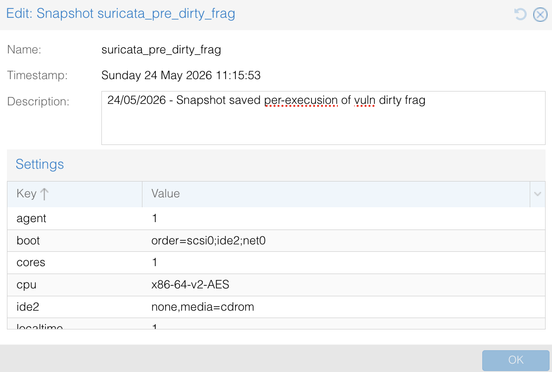 لقطة Suricata VM - suricata_pre_dirty_frag (24 May 2026 11:15:53)