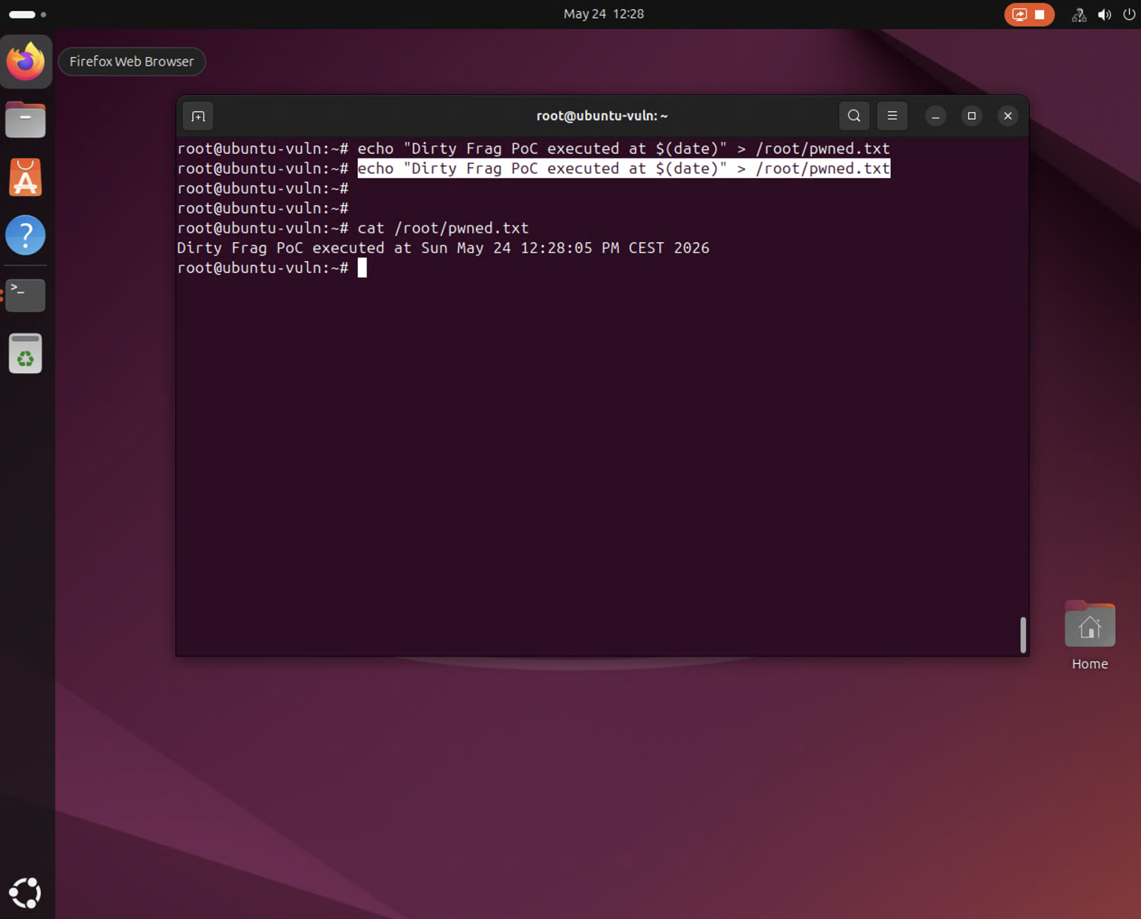 Persistence marker written to /root/pwned.txt