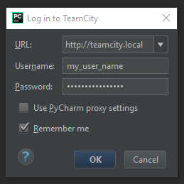 Integración de TeamCity - ventana de inicio de sesión