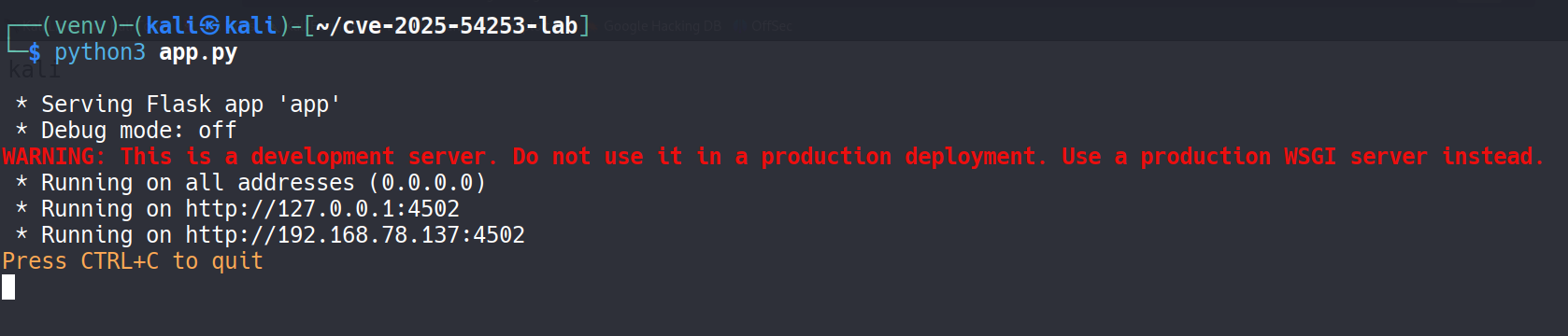 Serveur Flask en cours d'exécution