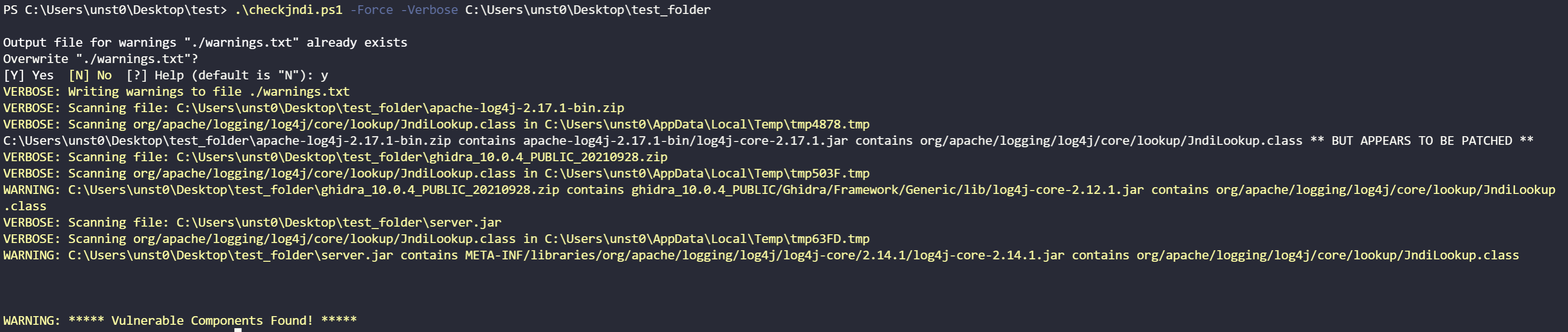 checkjndi.ps1 execution on c:\