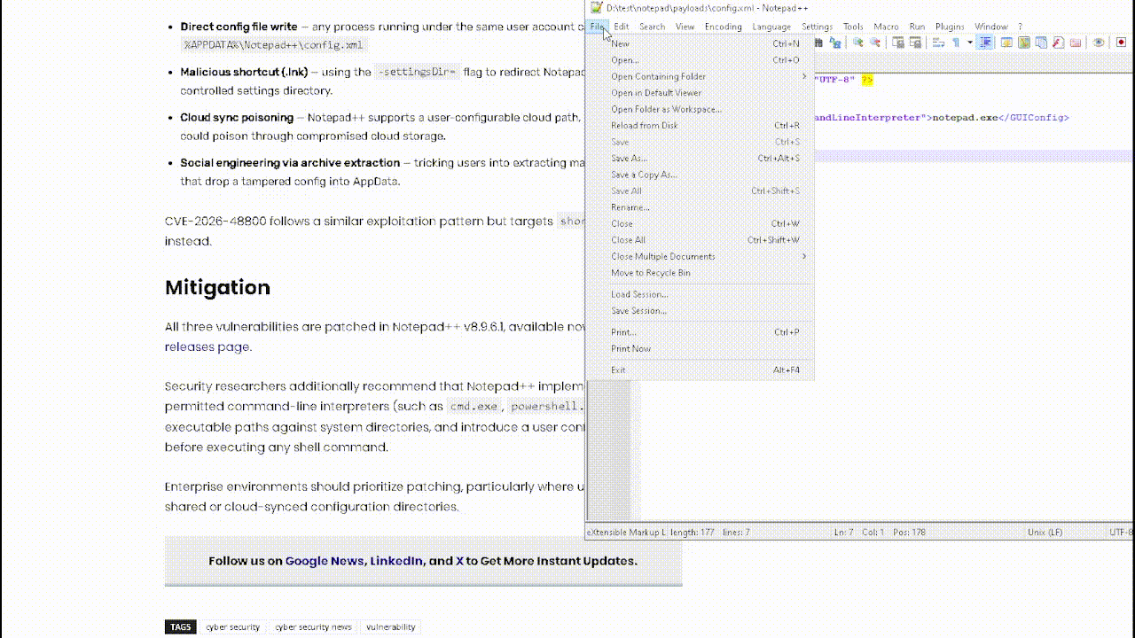 CVE-2026-48778-Demo – Datei → Enthaltenden Ordner öffnen → cmd löst RCE aus