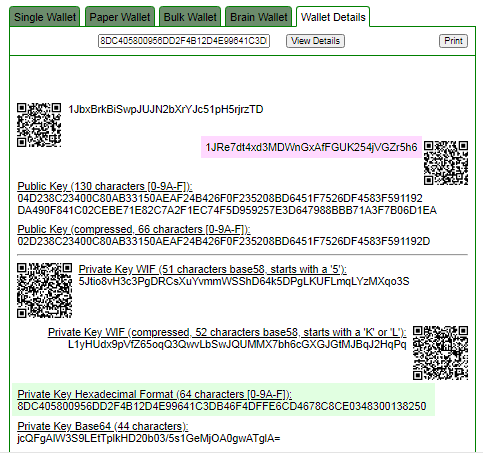 Comprobando la clave privada en el sitio web de bitaddress
