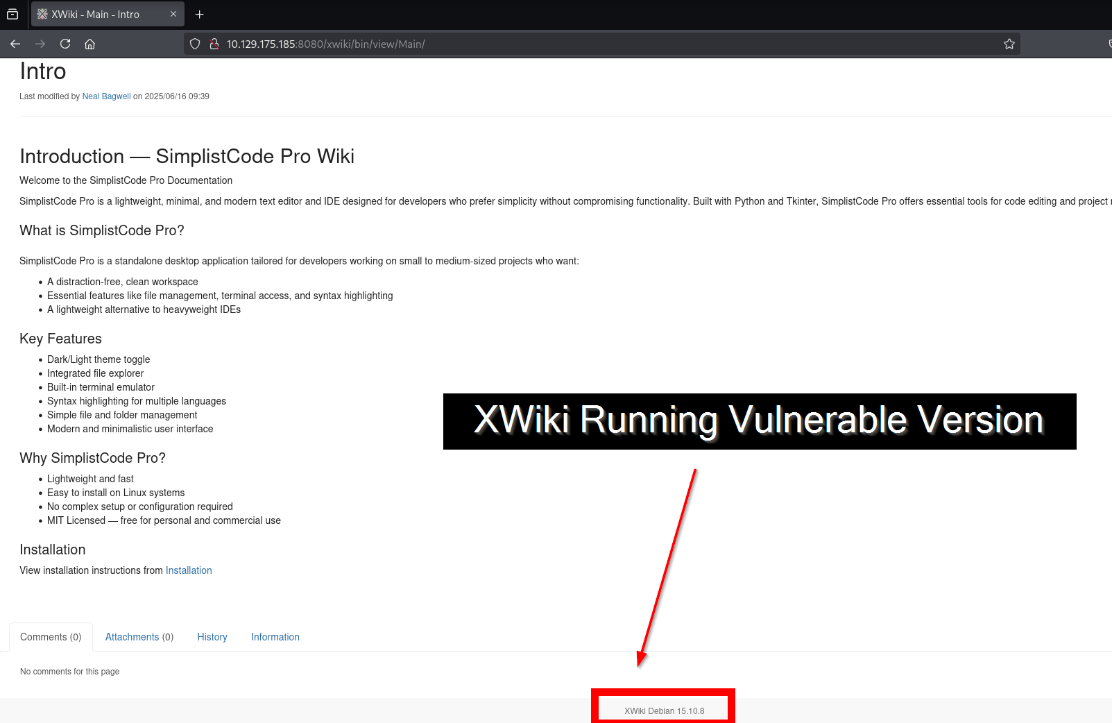 Интерфейс уязвимого XWiki