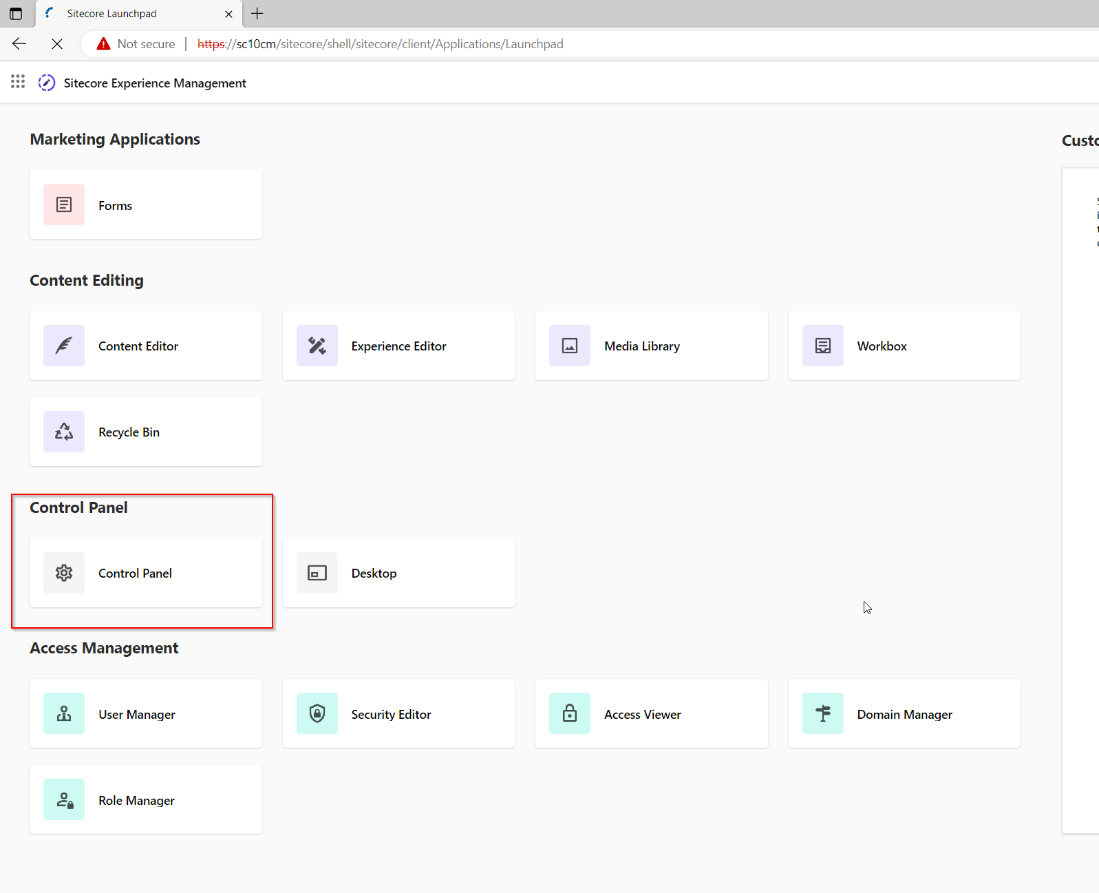 Sitecore 控制面板