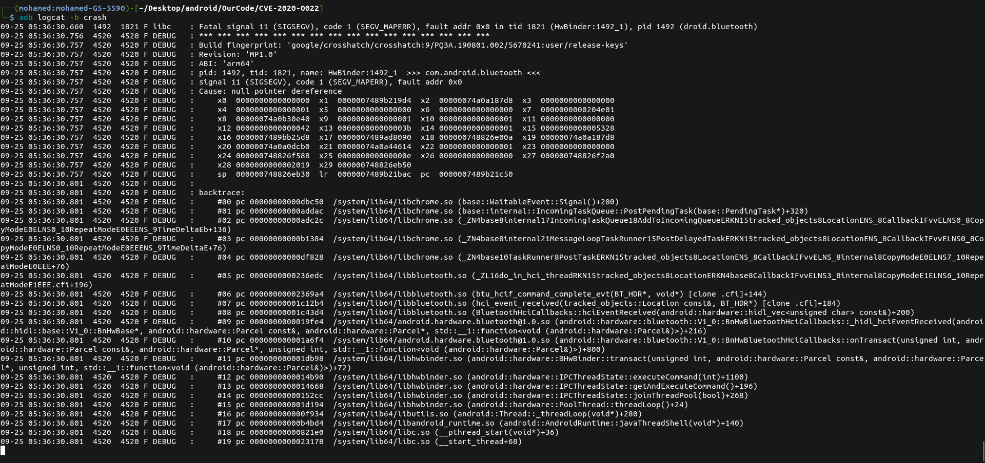 Crash do objeto LibChrome Signal