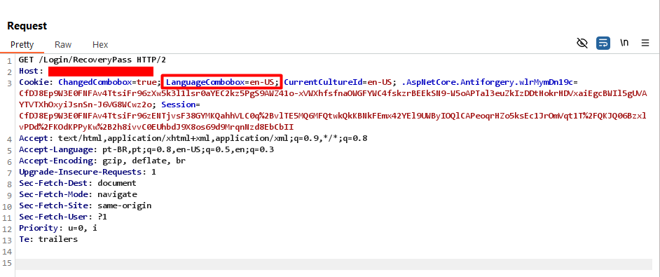 Richiesta effettuata per ottenere il contenuto della pagina di recupero password