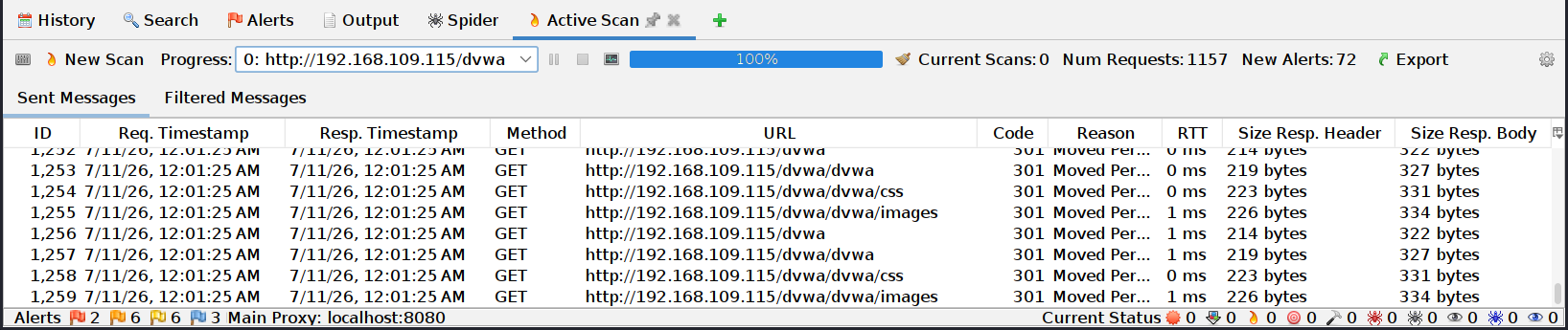 Active Scan progress