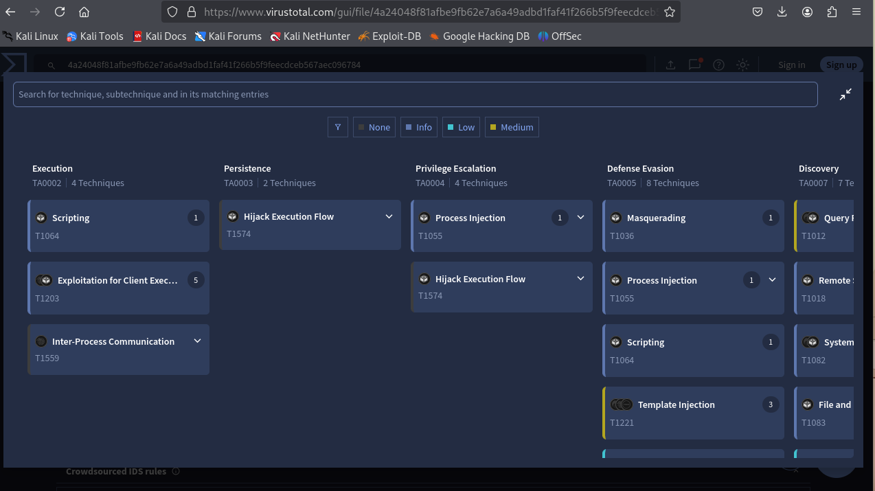 مصفوفة MITRE ATT&CK في VirusTotal – تم إبراز T1559