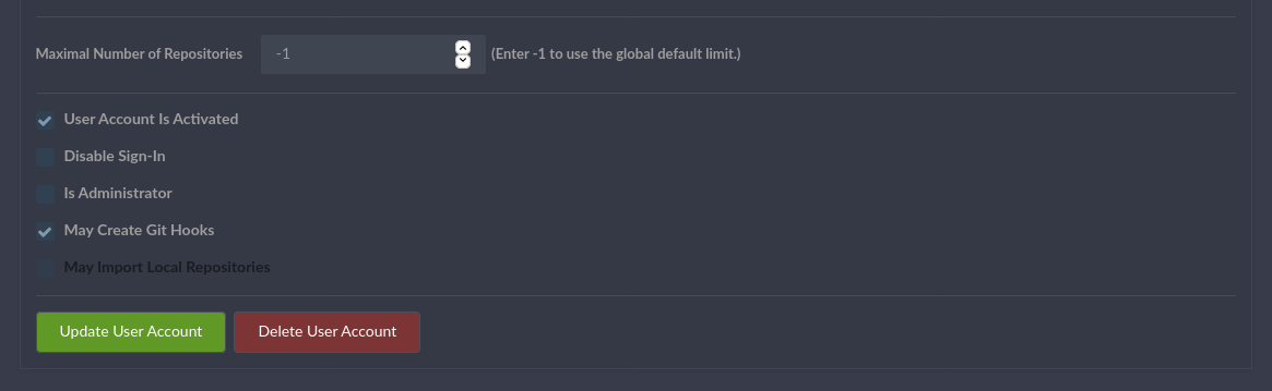 حساب مع تفعيل صلاحية "May create git hooks"