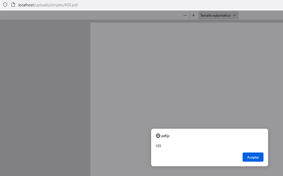 XSS pdf file upload resultado