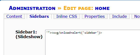 Payload XSS de la barre latérale