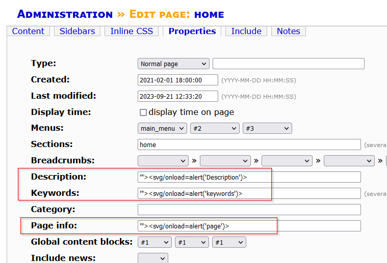 Propriétés du payload XSS