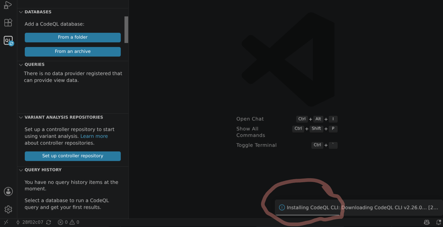 Screenshot: VSCode installing CodeQL CLI