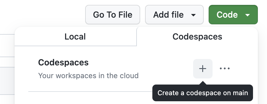Screenshot: Create Codespace, click on plus