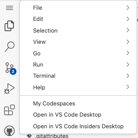 Screenshot: Press the three lines button and Open in VS Code Desktop