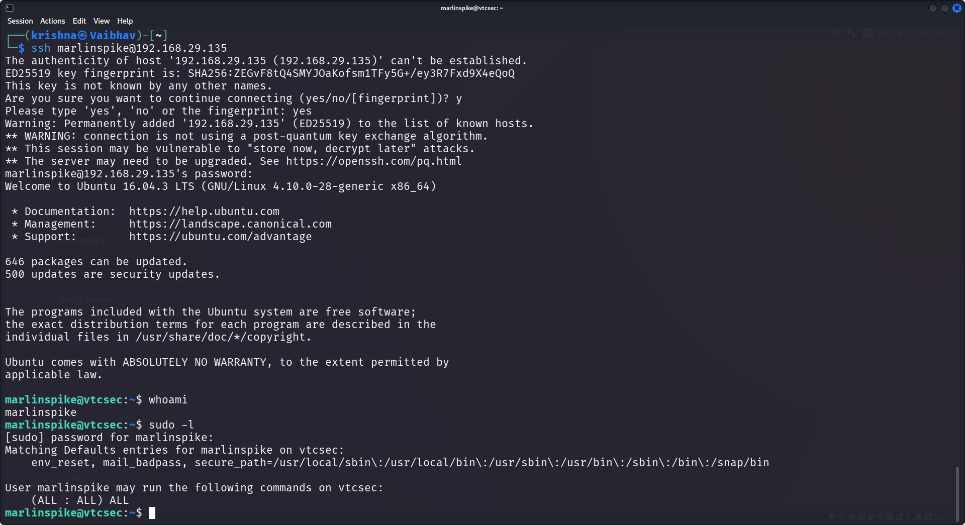 Exploit SSH tramite credenziali ottenute dalla password