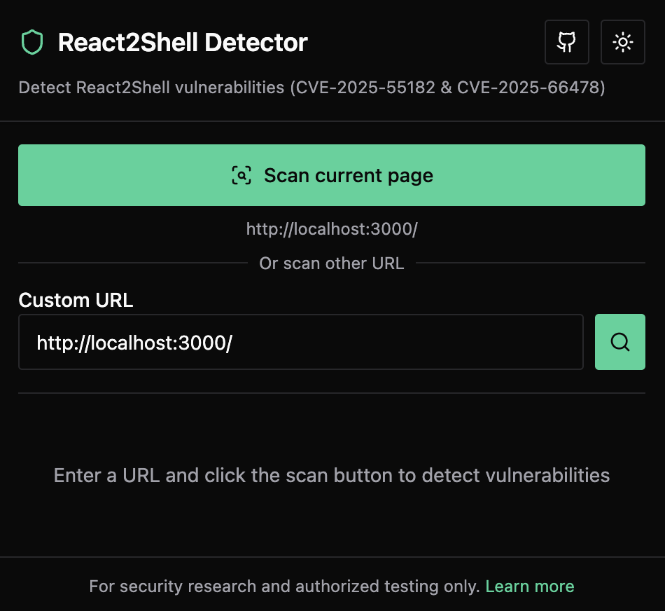 Interfaccia di React2Shell Detector