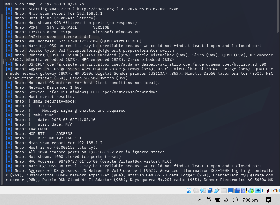 Escaneamento db_nmap em andamento